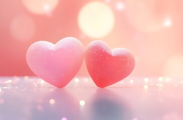two pink heart shaped candis sitting on top of a table