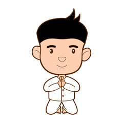 Buddhist man pay respect with Thai style with sitting pose,vector illustration