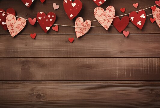 valentines day decorations on wooden background with copy space for text stock photo