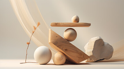Wooden pyramid with balls on a white background. 