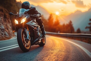 Riding the Wave A Motorcycle Rider's Sunset Adventure Generative AI