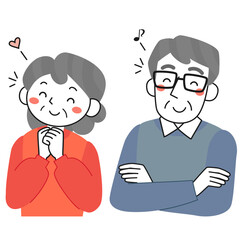 喜んでいるシニア夫婦の上半身