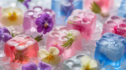 Fototapeta na wymiar Floral Ice Cubes Aesthetic for Refreshing Beverages