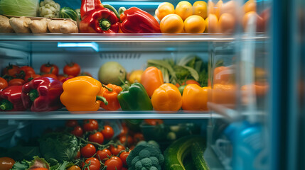 Organized Refrigerator Full of Fresh Vegetables