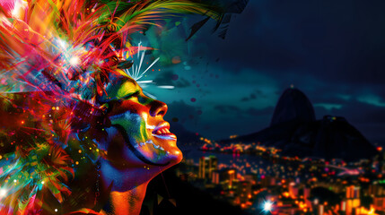 A vibrant and dynamic multiple exposure photography capturing the essence of the Carnival in Rio de Janeiro
