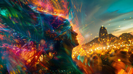 A vibrant and dynamic multiple exposure photography capturing the essence of the Carnival in Rio de Janeiro