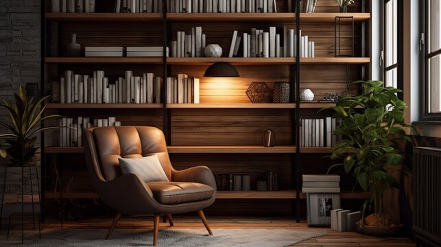 An image featuring a home office that incorporates a cozy reading nook, with bookshelves, a comfortable chair, and a warm ambiance.