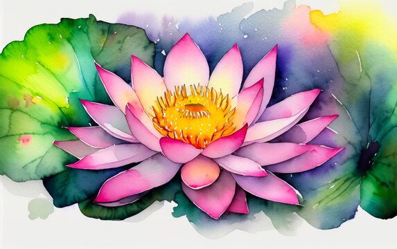 watercolour painting of a lotus flower in the pond, 