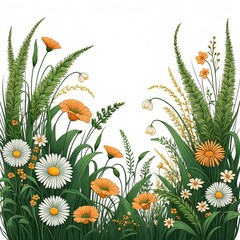 Decorative Floral Picture of Hand Drawn Curly Grass