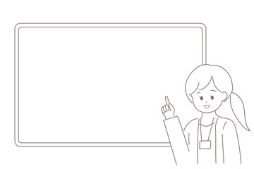 ホワイトボードを指差して説明をする女性のイラスト