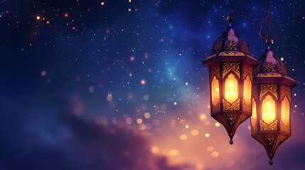 Illustration of a background with an Arabic lantern for Ramadan celebration. - obrazy, fototapety, plakaty