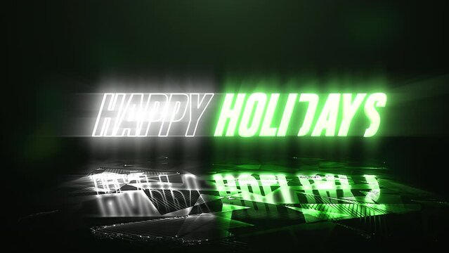 A modern and festive image with green and black text that says Happy Holidays in a glossy, modern font. The shattered glass effect background adds a unique touch. Perfect for spreading holiday cheer