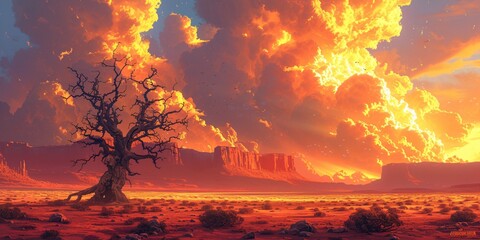 Sunset Serenade A Tree's Tale of Love and Loss in the Desert Generative AI