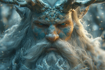 Cernunnos in Winter's Embrace: Frost-Adorned Antlers Amidst the Silent Forest