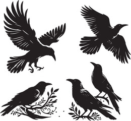 Black crow silhouette vector