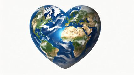 Isolated heart-shaped Earth for Earth Day or Valentine's Day