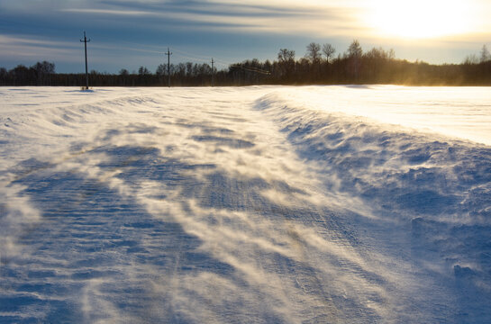 Drifting snow on the road