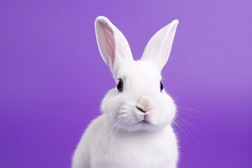 Charming White Rabbit Against a Vibrant Purple Backdrop - Generative AI