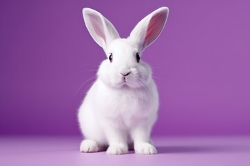 Obraz premium Charming White Rabbit Against a Vibrant Purple Backdrop - Generative AI