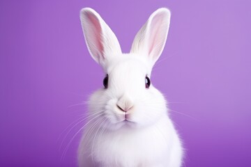 Obraz premium Charming White Rabbit Against a Vibrant Purple Backdrop - Generative AI