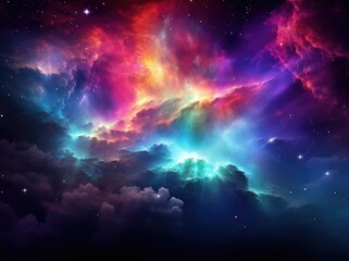 Naklejka premium Cosmic Splendor: A Celestial Rainbow Amidst Star-Studded Space - Generative AI