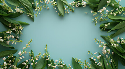 Fototapeta premium green leaves and lily of the valley frame