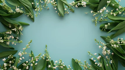 Selbstklebende Fototapeten green leaves and lily of the valley frame © sam richter