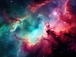 Naklejka premium Celestial Majesty: Ethereal Nebula Painting the Universe in Vivid Hues - Generative AI