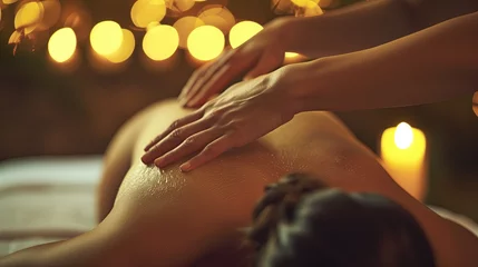 Schapenvacht deken met patroon Massagesalon woman reiceiving massage at the spa 