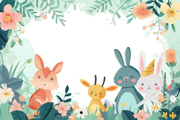 Obraz na płótnie Canvas Cute cartoon bunny rabbit frame border on background for kids.