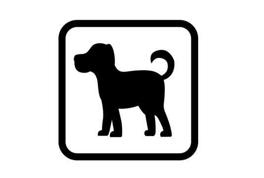 Pet zone permission. Symbol of a dog in a square sign. Black icon on clear white background. Vector.