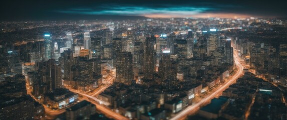 Obraz premium An aerial view of the city at night. Generative AI.