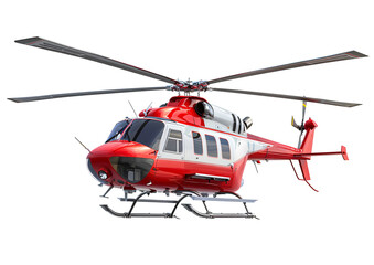 a red and white helicopter - obrazy, fototapety, plakaty
