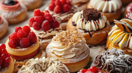 Obraz na płótnie Canvas A close-up shot showcasing a delightful assortment of French pastries