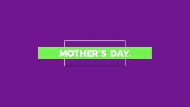 A vibrant image with a purple background featuring a green square bordered in white that reads Mother's Day. A simple yet eye-catching design to celebrate this special occasion