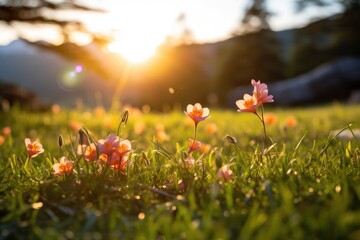 Sunset Serenade: Orange Wildflowers Dancing in the Evening Glow - Generative AI