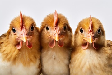 Intense Gaze of Redheaded Chickens in a Row on the Farm - Generative AI