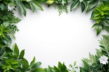 Naklejka premium Lush Green Leaf Frame on White - Nature's Border Design Generative AI