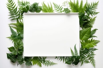 Fototapeta na wymiar Lush Green Leaf Frame on White - Nature's Border Design Generative AI