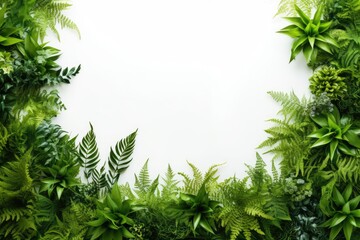 Lush Green Leaf Frame on White - Nature's Border Design Generative AI