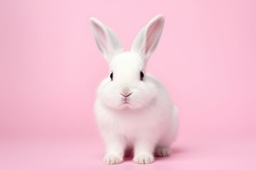 Adorable White Bunny on Pink: A Portrait of Cuteness and Charm Generative AI
