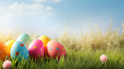 Fototapeta na wymiar Beautiful easter eggs in spring grass