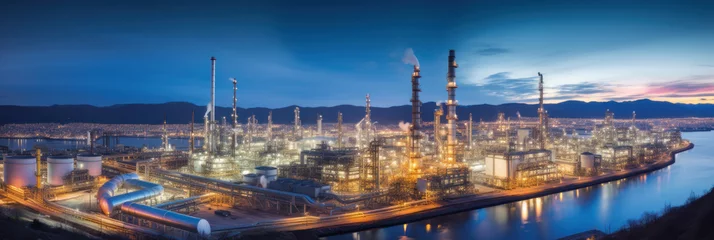 Foto op Plexiglas Aerial view oil refinery, refinery plant, refinery factory © wiparat