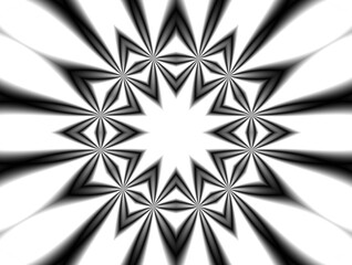 Symetryczny kalejdoskop w biało czarnej kolorystyce z gwiazdą w centrum z efektem rozmycia - abstrakcyjne tło, tapeta - obrazy, fototapety, plakaty