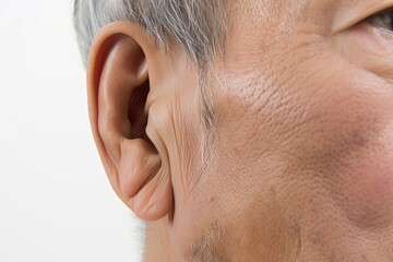 耳が遠い・聞き取りづらいに悩むおじいさんの耳（難聴・聴力低下・補聴器）