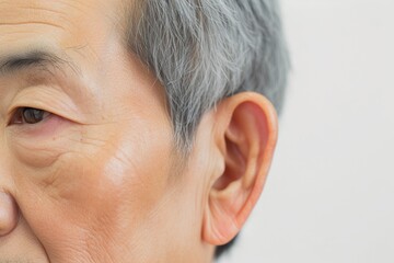 Obraz premium 耳が遠い・聞き取りづらいに悩むおじいさんの耳（難聴・聴力低下・補聴器）