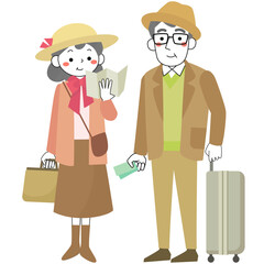 旅行に出かけるシニア夫婦