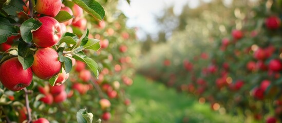 Attractive row of apple orchards on both sides.