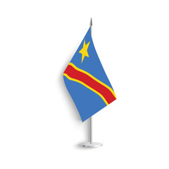 The Democratic Republic of the Congo (DRC)  table flag on light grey background. Bolivia desk flag isolated on grey background