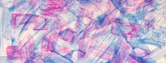 Abstract art background light blue and purple colors. Watercolor painting with lilac color strokes and splash.